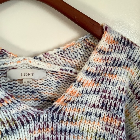 LOFT Multicolor Spacedye Double V Chunky Knit Oversized Sweater - Size XS - Picture 5 of 13